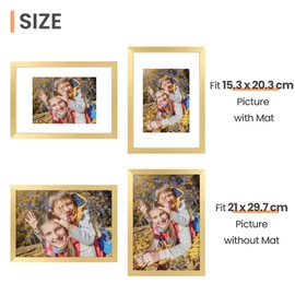 upsimples Pack of 3 Picture Frames A4, Picture Frames Children's Drawings A4, Picture Frames Gold for Photos, Pictures, Posters