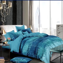 Luxton Byron Aqua Teal Quilt Cover Set Single Size Turquoise Striped 2pcs Doona Cover Set (Single Size)