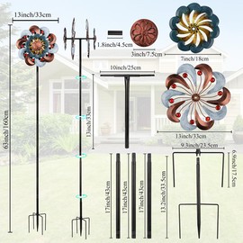 DREAMSOUL 13" Dia Wind Spinners Outdoor, Kinetic Decorative Metal Wind Spinners for Yard and Garden