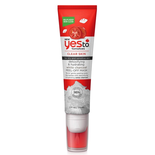Yes To Tomatoes Clear Skin Detoxifying & Hydrating White Charcoal PeelOff Mask Dry & Sensitive Skin Detoxify & Hydrate Skin Vegan 95% Natural Ingredients, Does Not Apply, 2 Fl Oz