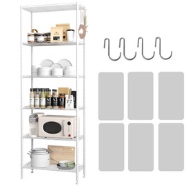 HOMEFORT 6-Shelving Unit, Adjustable Wire Shelving, Metal Wire Shelf with Shelf Liners and Hooks for Kitchen, Closet, Bathroom, Laundry, White, 21" W x 11" D x 69" H