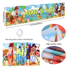DPKOW Pirate Happy Birthday Banner for Boys Kids, Long Fabric Pirate Themed Birthday Party Decoration, 260 * 40cm