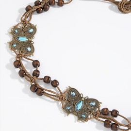 SPEVERT Butterfly Metal Waist Chain Belly Vintage Boho Crystal Adjustable Braided Rope Belt Body Chains Waist Jewelry for Women (Blue Butterfly)