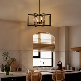 peskoe Black Chandelier 8-Light, 26" Modern Industrial Dining Room Light Fixture, Large Geometric Pendant Light for Living Room Kitchen Foyer Office, Large Hanging Chandelier Lamp