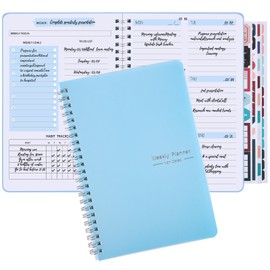 Undated Weekly Planner with Habit Tracker, 52 Weeks To Do List Notebook A5 Weekly Goal Planner with Spiral Binding & Stickers Home Work School Supplies for Women Girls 8.2" x 5.7" - Blue