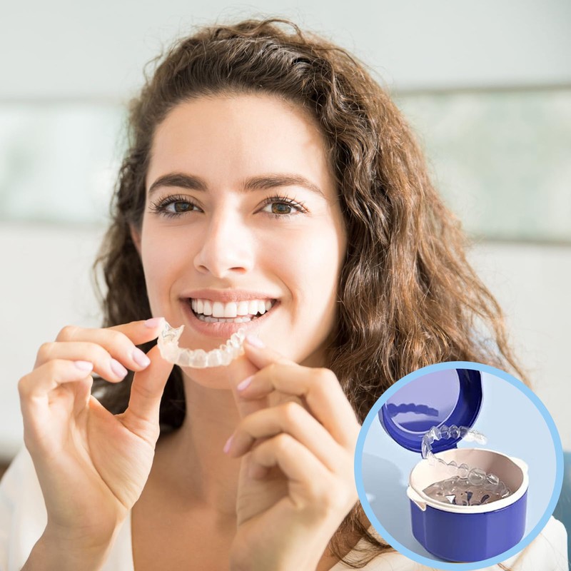 2 Stuck Zahnersatz Reinigungsbäder (Blau& Weiß) - Zahnersatz Zahnspangendose, Zahnschiene