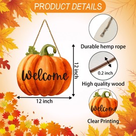 Fall Door Decor Pumpkin Wall Decor Fall Welcome Sign Wooden Front Door Hanger Pumpkin Hanging Sign for Autumn Thanksgiving Harvest Farmhouse Porch Indoor Outdoor Home Decorations