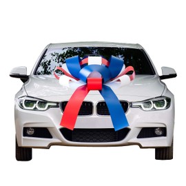 CarBowz Big Patriotic, Red White and Blue, Car Bow, Giant 30" Bow, Non Scratch Magnet, Weather Resistant Vinyl