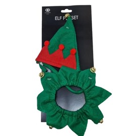 2pc Christmas Hat/Collar Bells ELF Dog/Cat/Pet Outfit Classic Santa's Lil Helper