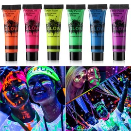 HomeHere Glow in Dark Face Body Paint UV Blacklight Neon Fluorescent 0.34oz Set of 6 Tubes