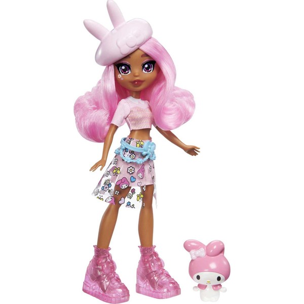 Mattel Sanrio My Melody Figure & Stylie Doll (~10-in) Wearing Fashions and Accessories, Long Pink Hair and Trendy Outfit, Great Gift for Kids Ages 3Y+