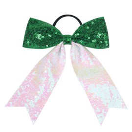 ZOONAI 2Pcs Women Teen Girls Sequins Hair Bows Elastic Ribbon Hair Bow Hair Accessories Ponytail Holder Hair Tie (Green White)
