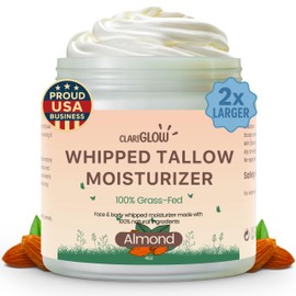 Clariglow Whipped Beef Tallow Face Moisturizer | 100% Grass Fed Beef Tallow Skin Face Balm Cream | Lotion Balm Body Moisturizer with Honey & Almond | 4 oz | Natural Skin Care
