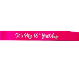 Hot Pink It's My 16th Birthday Sash Funny Birthday Sash 16th Birthday Gifts for Girls with Glitter Letter Silver
