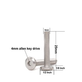 binifiMux 20pcs M6 x 25mm Flat Socket Cap Allen Bolts Rivet Screws Furniture Connecting 304 Stainless Steel