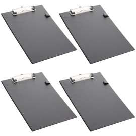 ASelected 4PCS Standard Clipboard,A4 Plastic Clip Board Folder,Clipboard with Pen Loop and Retractable Hanging,Clipboards with Low Profile Metal Clip for Office School Supplies,Black