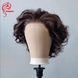 Hesperis Men's Wigs Brazilian Remy Wavy Brown Full Lace Human Hair Wigs Short Cut Boy Wig #4 Color Pixie