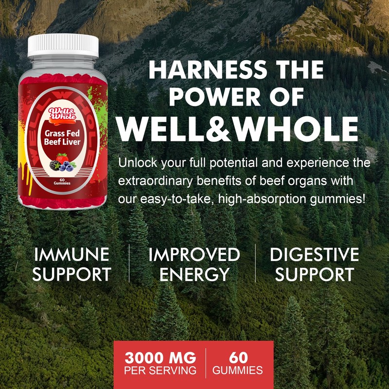 Well&Whole Grass Fed Beef Liver Gummies, Dessicated Beef Liver Supplement