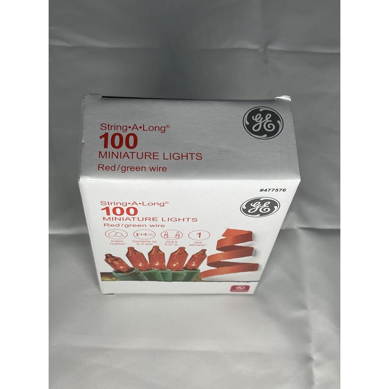 GE Red Miniature String-A-Long Lights General Electric 20ft 100 count