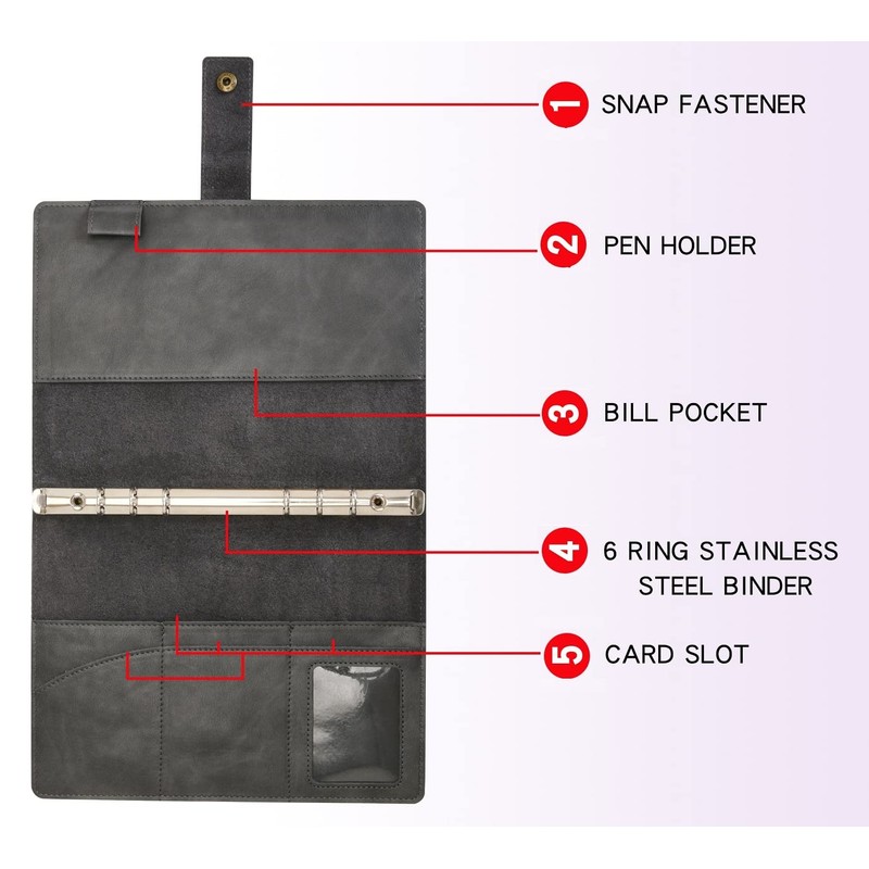 Wonderpool Leather Journal Dotted Paper Refillable Writing Binder Notebook -