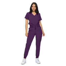 MONARCH UNIFORMS Stretchy Scrubs Women's Jogger Scrub Set In Regular and Petite Jogger Scrubs with Tuck-In Top for Women, Eggplant, XX-Large