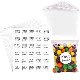 AIOMOB 100 Set Daddy Mommy Favorite Stickers Candy Bags Baby Shower Favor Stickers 4x6 Inches Self Sealing Cellophane Bags for Baby Shower Candy Labels Guest Bag Stuffers Bulk
