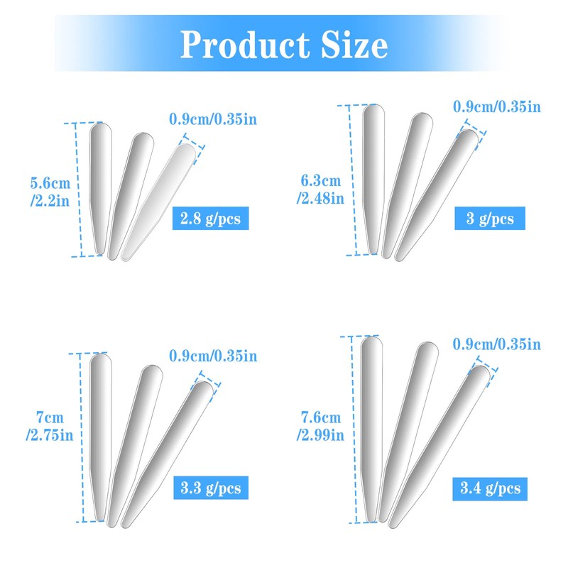12 Pieces (4 Sizes) Stainless Steel Collar Stays Metal Collar