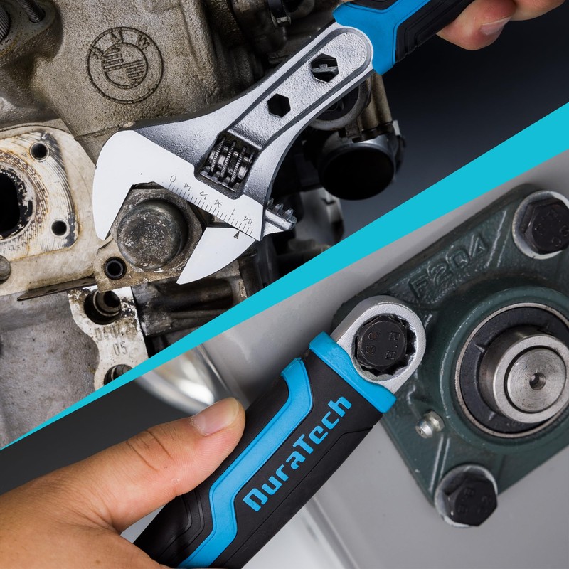 DURATECH 10 Inch Adjustable Wrench, 3-in-1 Spanner with Box End/Hex