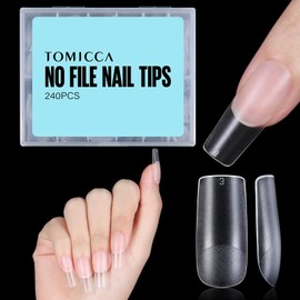 TOMICCA False Nail Tips, Square Nail Tips, 240 Pieces, Square Medium Nail Tips, Pre-Shaped Semi-Matte Tips for Nail Extension, Nail Art, DIY Nail Studio at Home, 12 Sizes, Artificial Gel Nail Tips