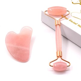 2-in-1 Jade Gua Sha Board Facial Box Set, Face Roller,Beauty Skin Care Tools,Massager for Face, Eyes, Neck For Silky Smooth and Beautiful Skin