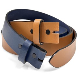 BS1053 One Piece Full Grain Buffalo Leather Belt Strap with Snaps on 1-3/8"(35mm) Wide (Navy, 32)