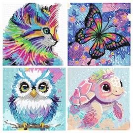 RUGBOL Diamond Painting Set, 4 Pcs 5D Diamond Painting Complete Kit DIY Mosaic Making Kids Adults Lovely Animals Diamond Painting Kit for Home Wall Decor (18x18cm)