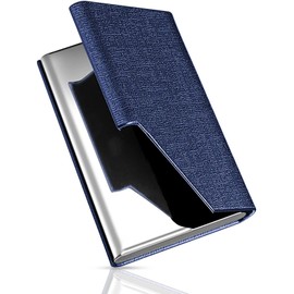 XIANGUO Business Name Card Holder, Unisex, Stainless Steel, Non-Breakable, 25 Pieces, Thin, PU Leather, Includes Cosmetic Box, sapphire blue