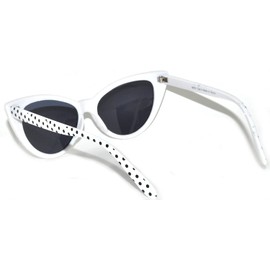 OWL Women's Vintage Cat Eye Sunglasses UV Protection White Frame Polka Dots Smoke Lens
