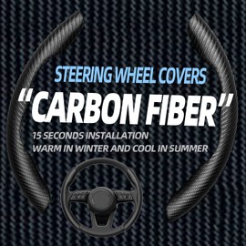 Mtverver New Carbon Fiber Steering Wheel Cover Segmented Protector Safe and Non Slip Car Accessory and Durable Easy to Install for Steering Wheels of Universal Fit 99% Car (Carbon Fiber Black)