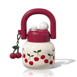 Sidagar 22 oz Tote Water Bottle with Straw and Carry Handle, Wide Mouth Vacuum Insulated Medical Grade Stainless Steel Tumbler, Travel Coffee Cup for Women Easy Carry, Cherry