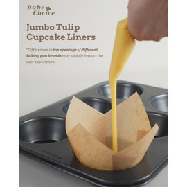 Bake Choice 100pcs Natural Jumbo Tulip Cupcake Liners for Baking, Unbleached Cupcake Liner, Greaseproof Parchment Paper Muffin Liners, Tulip Muffin Liners for Party, Christmas, Valentines