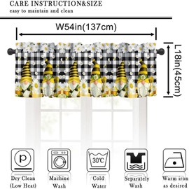 Nitmbi Farmhouse Dwarfs Curtains Short and Valance for Kitchen,Rustic Daisy Floral Bees Pattern Drapes Window 1 Panel Rod Pocket Cafe Curtains Valance for Home Decor 54x18inch