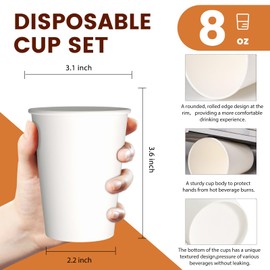 MOUMOULIFE 300 Count 8 OZ Paper Cups, Disposable Coffee Cups, Paper Coffee Cups, Hot/Cold Beverage Drinking Cups for Office Party Home Travel