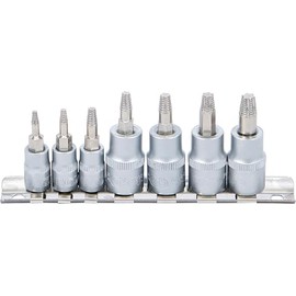BGS 7098 | Screw Extractor Bit Insert Set | Drive Internal Square 6.3 mm (1/4 Inch) / 10 mm (3/8 Inch) | for Defective T-Profile (for Torx) | T10 - T40 | 7 Pieces