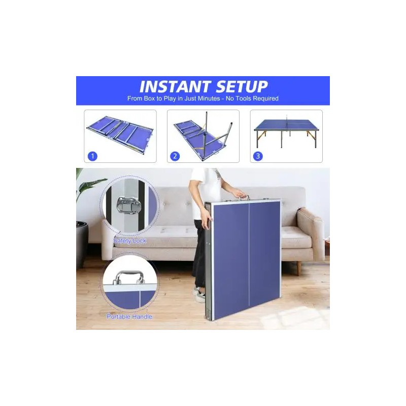 5ft Mid-Size Table Tennis Table Foldable & Portable Ping Pong