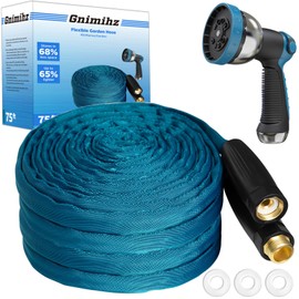 Gnimihz Garden Hose 75ft, Made of TPE(Not PVC), Ultra-Light & Flexible Water Hose with Solid Brass Fittings, Non-Shrinking, Easy to Storage, Drinking Water Safe Material, All-weather, SeaBlue