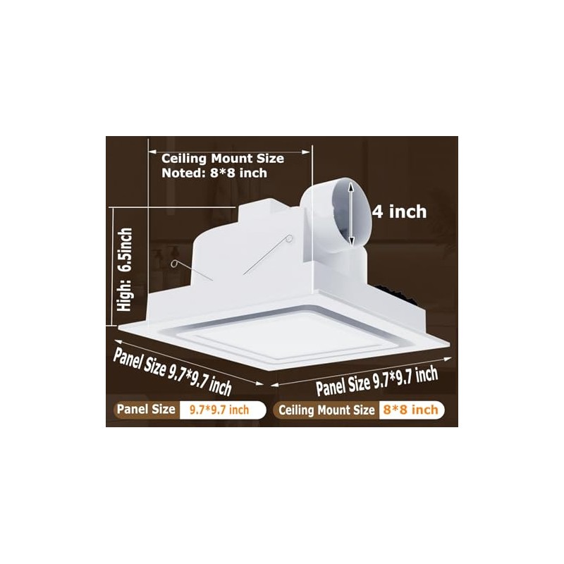 Bathroom Exhaust Fan with 6500K LED Light 126 CFM Ceiling