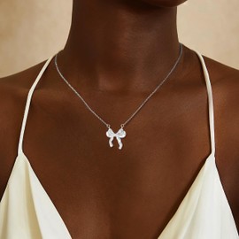 Bow Necklace Earrings Bracelet Set for Women Bow Jewelry Bowknot Pendant Necklace Dainty Gold Chain Necklace Coquette Stuff Accessories Christmas Gifts for Stocking Stuffers