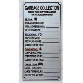 nyc hpd landloard Garbage collection sign (white,reflective, aluminium, Size 6x12 inch, rust free)