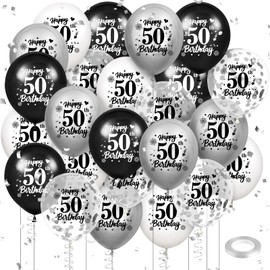 50th Birthday Balloons Decorations Black White Silver 24pcs Happy 50th Birthday Party Confetti Balloons Latex for Men Women Happy 50th Birthday Anniversary Party Supplies Decor 12 inches Outdoor