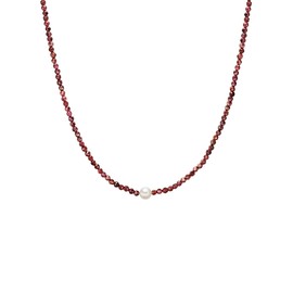 Valero Pearls Women's Necklace 925 Sterling Silver Rhodium-Plated with Potato Freshwater Cultured Pearl Approx. 8.0-8.5 mm Garnet Gemstone Necklace, Garnet