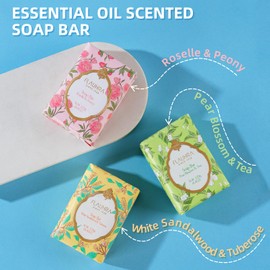 Bee & Flower Soap Bar Roselle & Peony Fragrant Soap Essential Oil Scented Soap Bar Moisturizing Bath Bar Soaps Nourishes Your Skin 4.4 oz(Pack of 4)