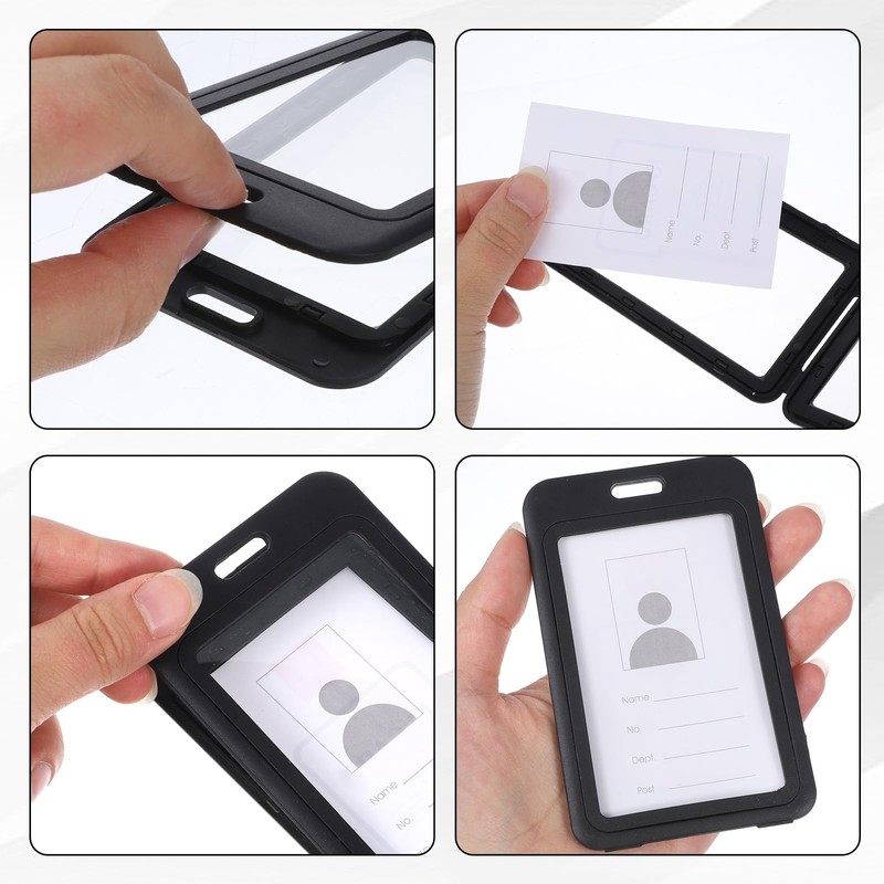 3 PCS Id Badge Holder with Double-Sided Clear Windows, Vertical