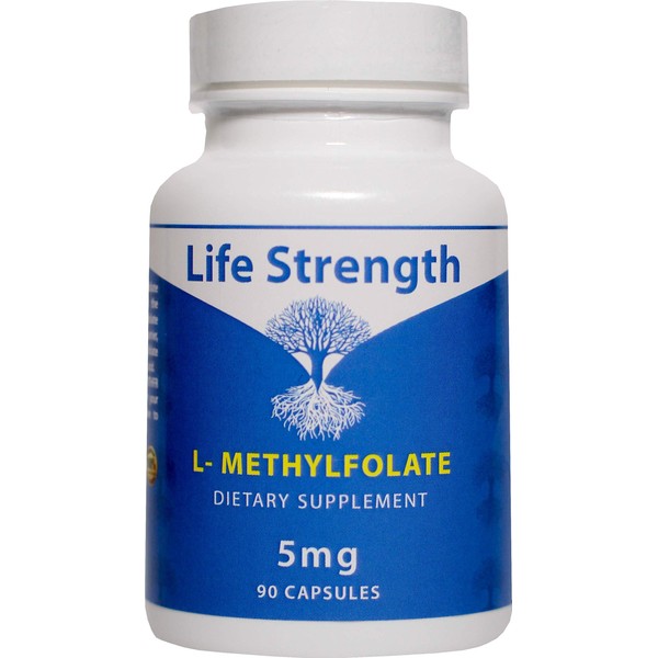Life Strength L-Methylfolate 5 MG, Optimized & Highly Bioactive Methyl Folate, 5-MTHF Supplement for Mood and Immune Support, Natural Diet Supplement for Energy, Non-GMO & Gluten-Free, 90 Capsules